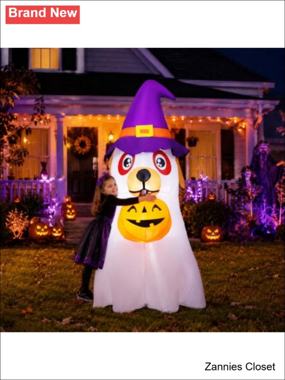 👻 6.2 FT Halloween Inflatable Dog Puppy Ghost with Pumpkin Built-in LEDs Yard